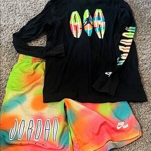Nike Jordan Black Tee with Vibrant Multicolor Shorts